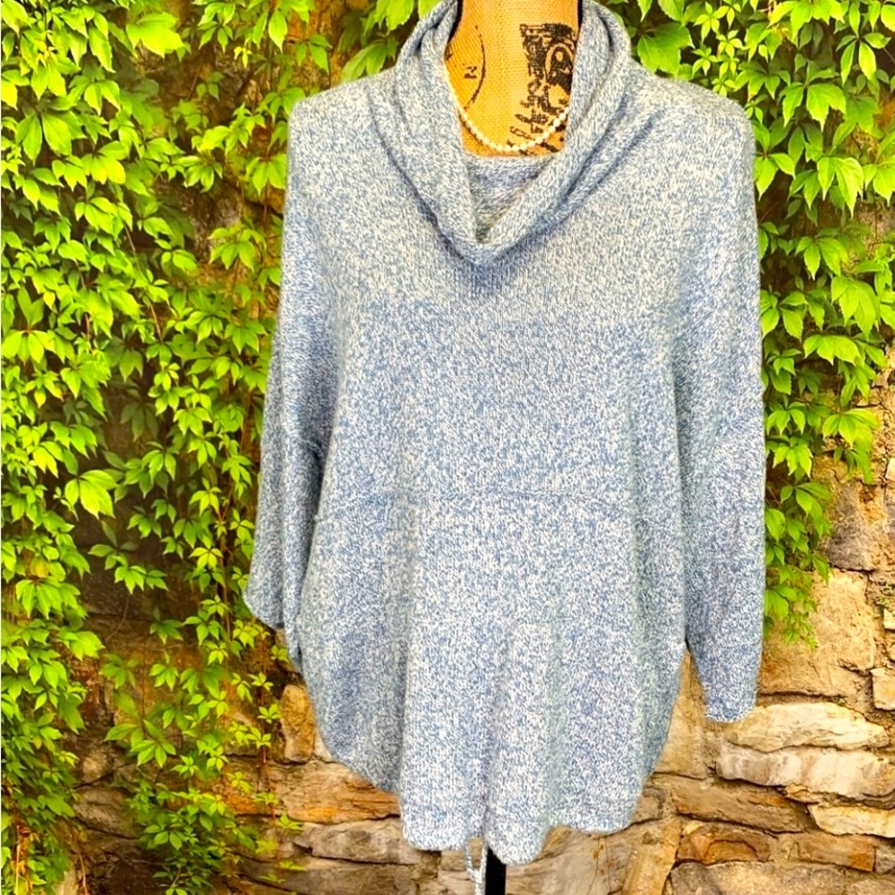 J. JILL Blue and White Kimono Sleeve Sweater, M